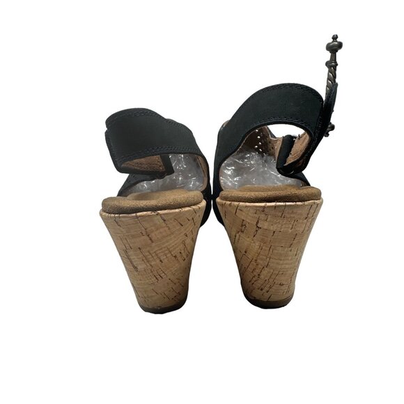 Rockport Briah Perforated Black Wedge Sandal Size 9M Comfortable Cork Heel - Picture 6 of 10